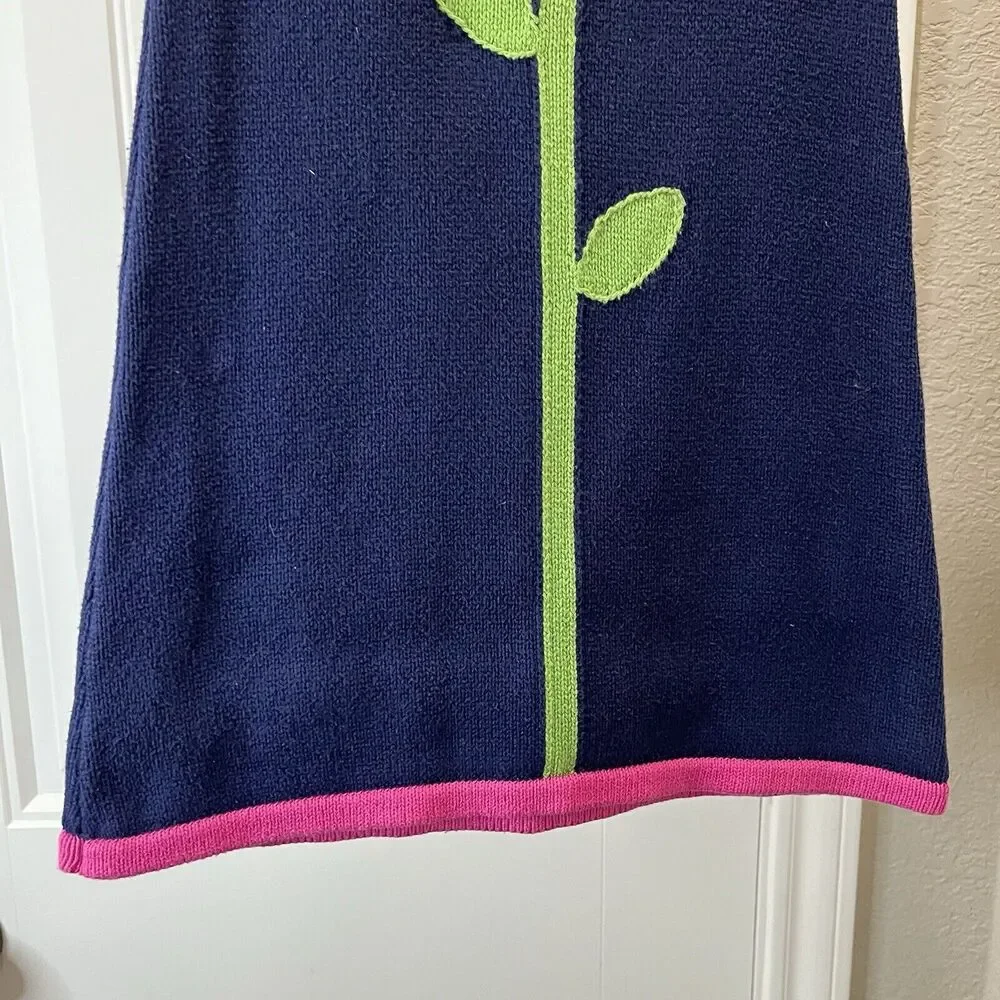 Gymboree Navy Blue Pink Flower Stem Floral Girls Dress Short Sleeve Size 4T